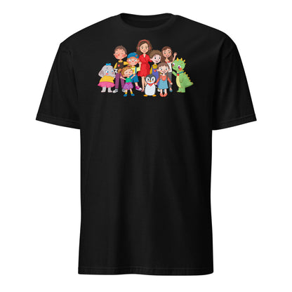 All the Characters Together Unisex Softstyle T-Shirt, Roots & Talks - Black