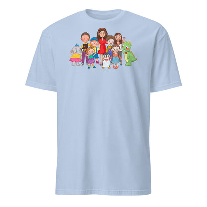 All the Characters Together Unisex Softstyle T-Shirt, Roots & Talks - Light Blue