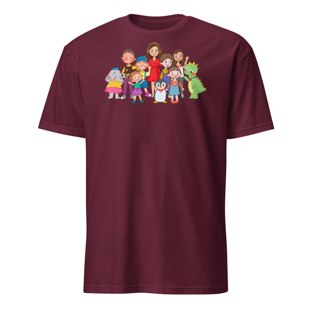 All the Characters Together Unisex Softstyle T-Shirt, Roots & Talks - Maroon