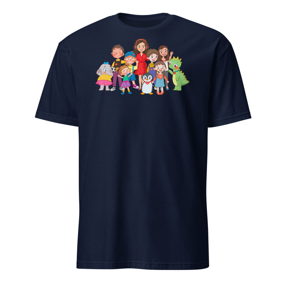 All the Characters Together Unisex Softstyle T-Shirt, Roots & Talks - Navy