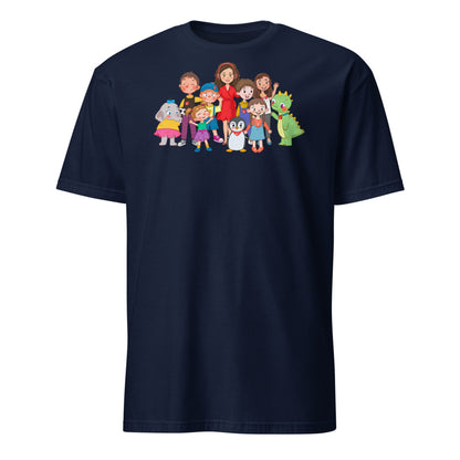 All the Characters Together Unisex Softstyle T-Shirt, Roots & Talks - Navy