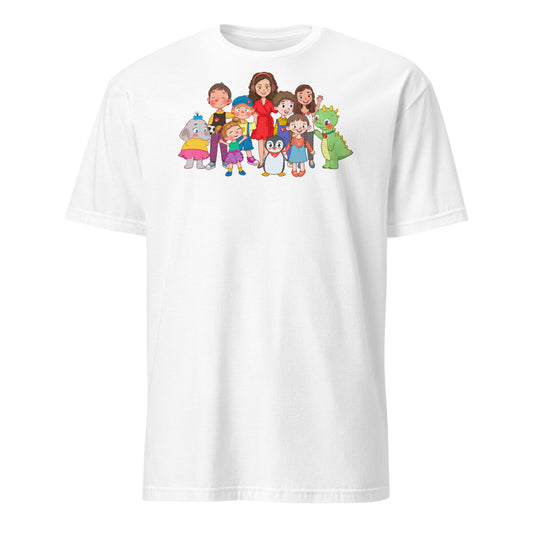 All the Characters Together Unisex Softstyle T-Shirt, Roots & Talks - White