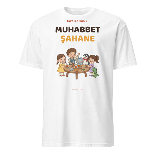 Çay Bahane, Muhabbet Şahane Unisex Softstyle T-Shirt, Roots & Talks - White