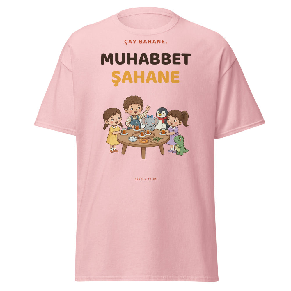 Çay Bahane, Muhabbet Şahane Unisex Classic T-Shirt, Roots & Talks - Light Pink