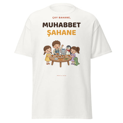Çay Bahane, Muhabbet Şahane Unisex Classic T-Shirt, Roots & Talks - White