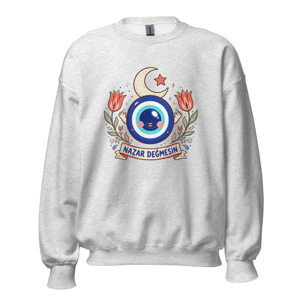 Nazar Değmesin Unisex Crewneck Sweatshirt, Roots & Talks - Ash