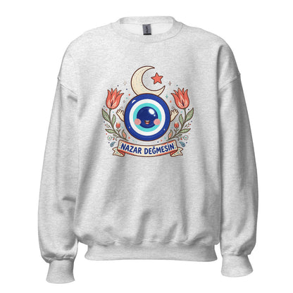 Nazar Değmesin Unisex Crewneck Sweatshirt, Roots & Talks - Ash