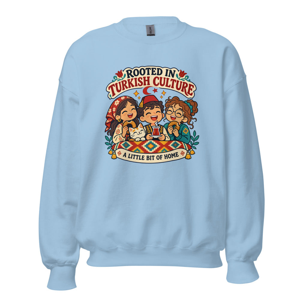 Rooted in Turkish Culture Unisex Crewneck Sweatshirt, Roots & Talks - Light Blue