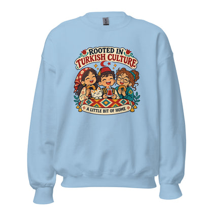 Rooted in Turkish Culture Unisex Crewneck Sweatshirt, Roots & Talks - Light Blue