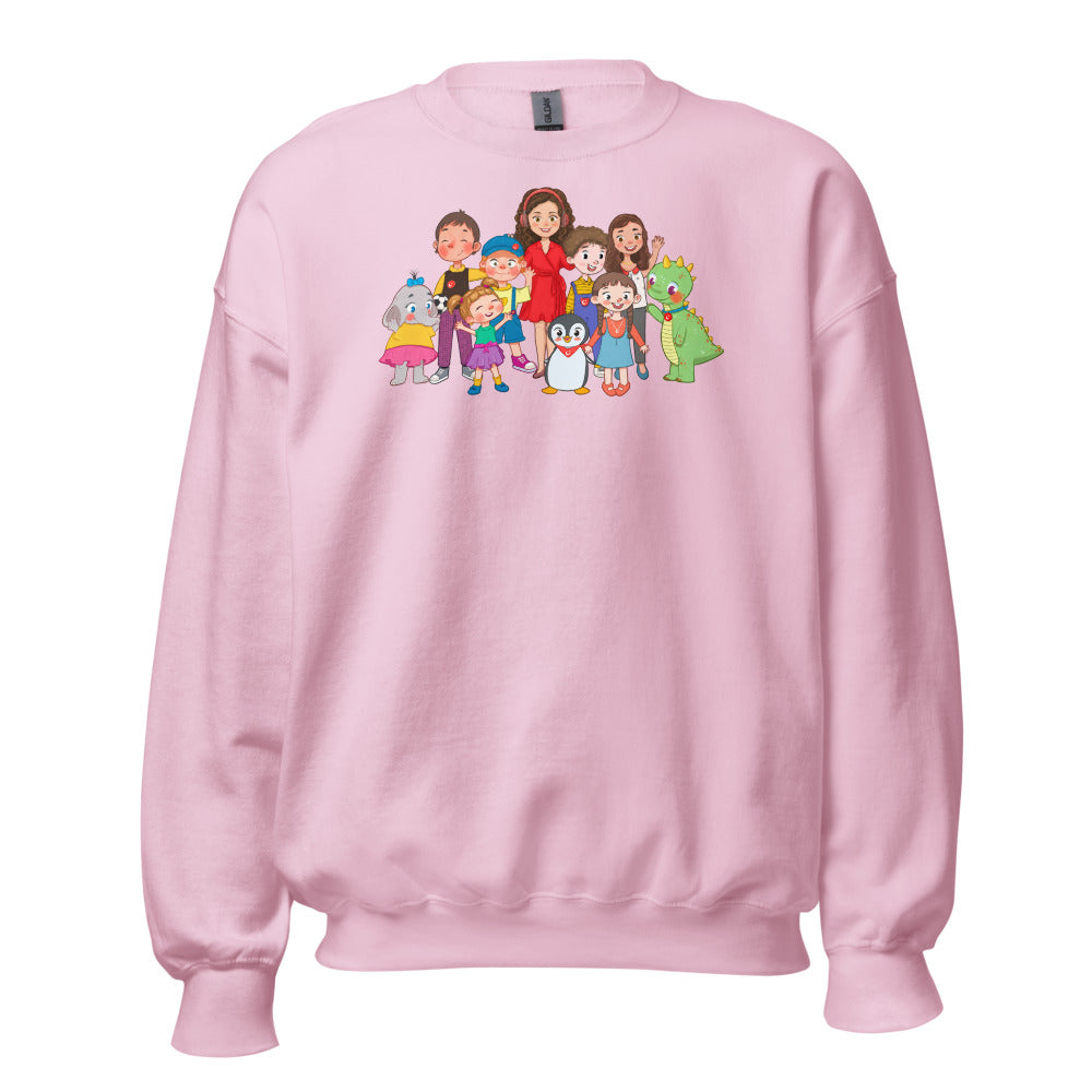 All the Characters Together Unisex Crewneck Sweatshirt, Roots & Talks - Light Pink