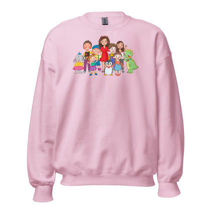 All the Characters Together Unisex Crewneck Sweatshirt, Roots & Talks - Light Pink
