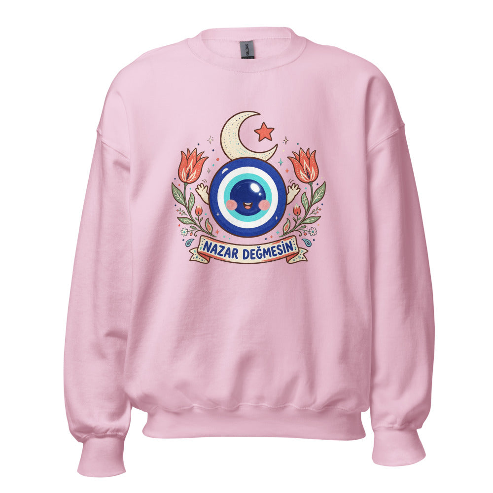 Nazar Değmesin Unisex Crewneck Sweatshirt, Roots & Talks - Light Pink