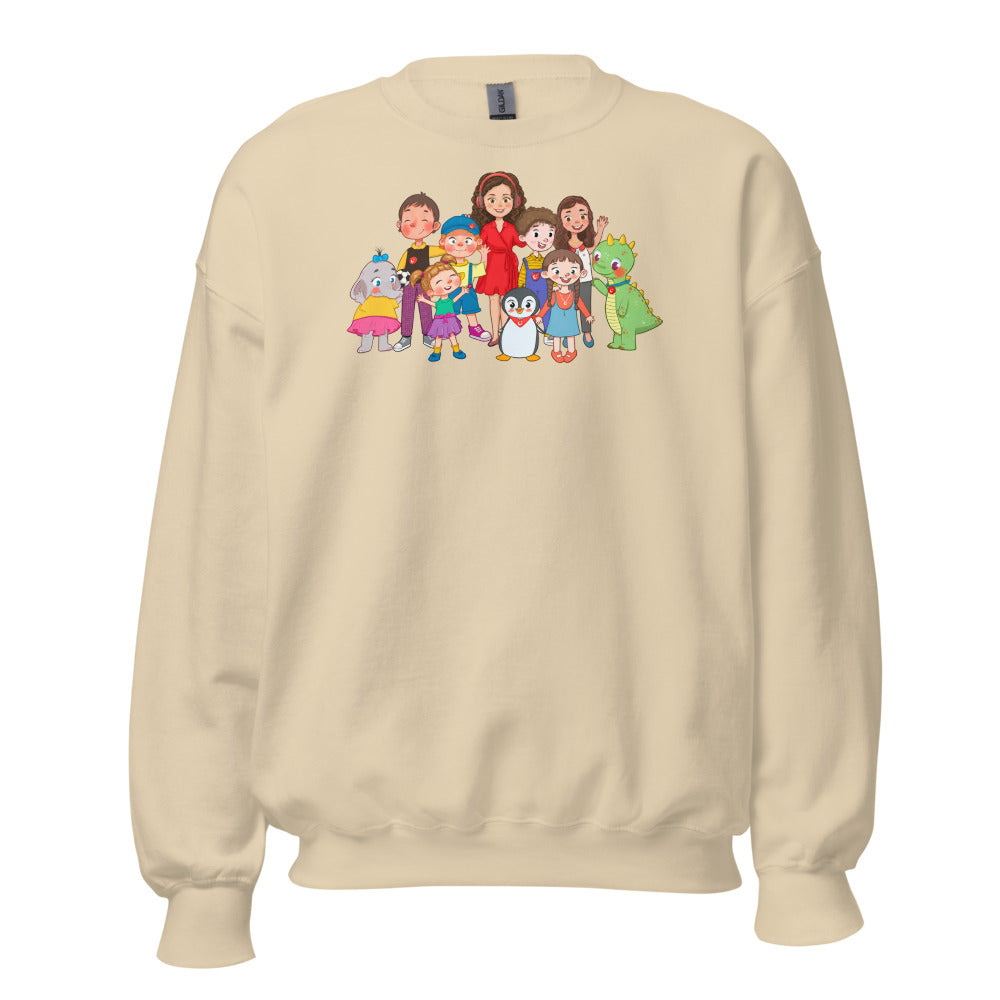 All the Characters Together Unisex Crewneck Sweatshirt, Roots & Talks - Sand