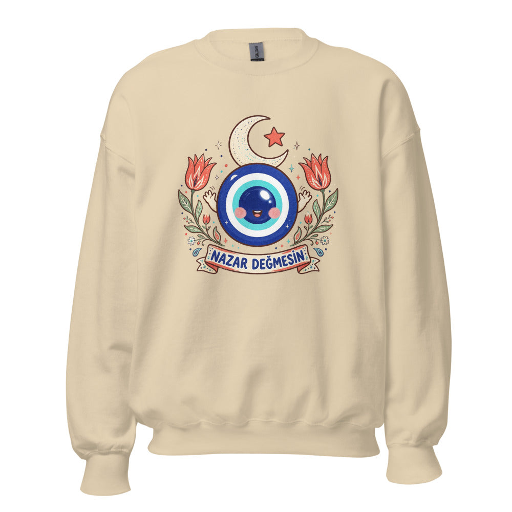 Nazar Değmesin Unisex Crewneck Sweatshirt, Roots & Talks - Sand