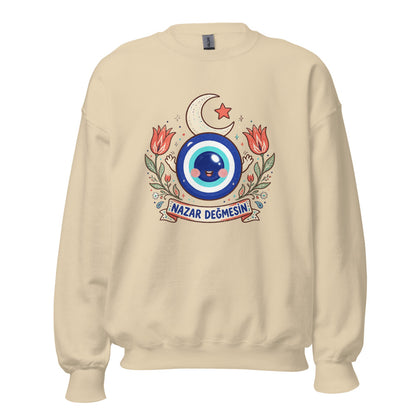 Nazar Değmesin Unisex Crewneck Sweatshirt, Roots & Talks - Sand