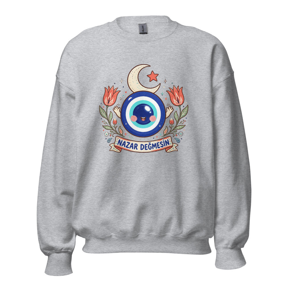 Nazar Değmesin Unisex Crewneck Sweatshirt, Roots & Talks - Sport Grey
