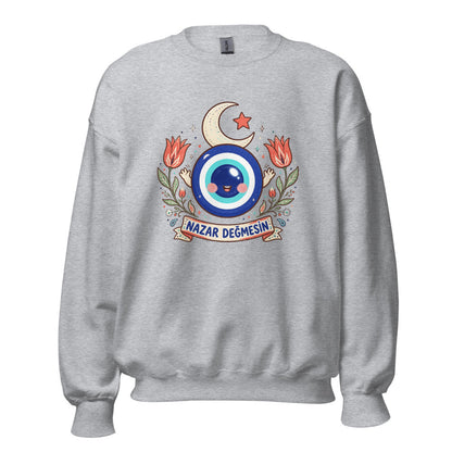 Nazar Değmesin Unisex Crewneck Sweatshirt, Roots & Talks - Sport Grey