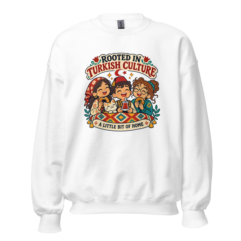 Rooted in Turkish Culture Unisex Crewneck Sweatshirt, Roots & Talks - White