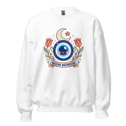Nazar Değmesin Unisex Crewneck Sweatshirt, Roots & Talks - White