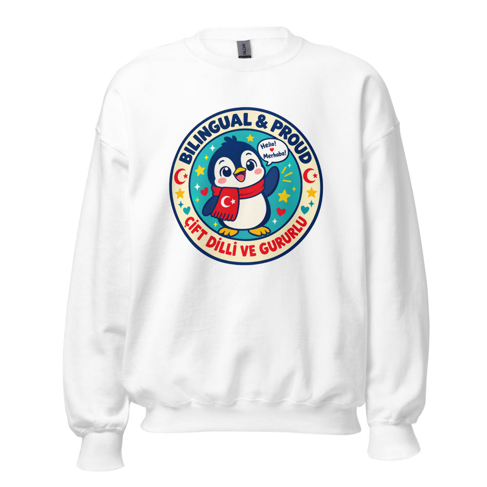 Bilingual & Proud Unisex Crewneck Sweatshirt, Roots & Talks - White