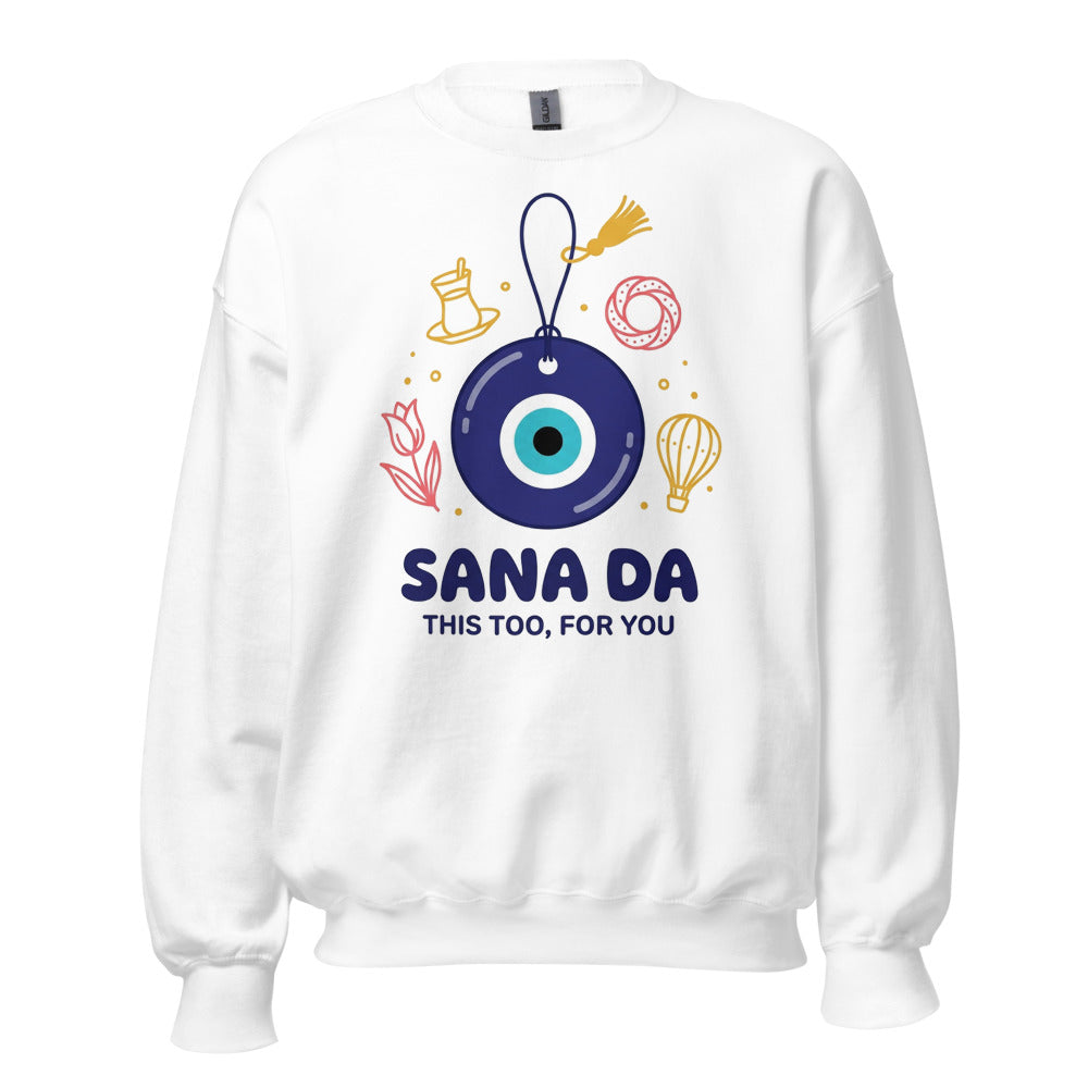 Sana Da Unisex Crewneck Sweatshirt, Roots & Talks - White