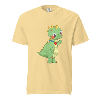 Dino Dinosaur Unisex Garment-Dyed Heavyweight T-Shirt, Roots & Talks - Butter