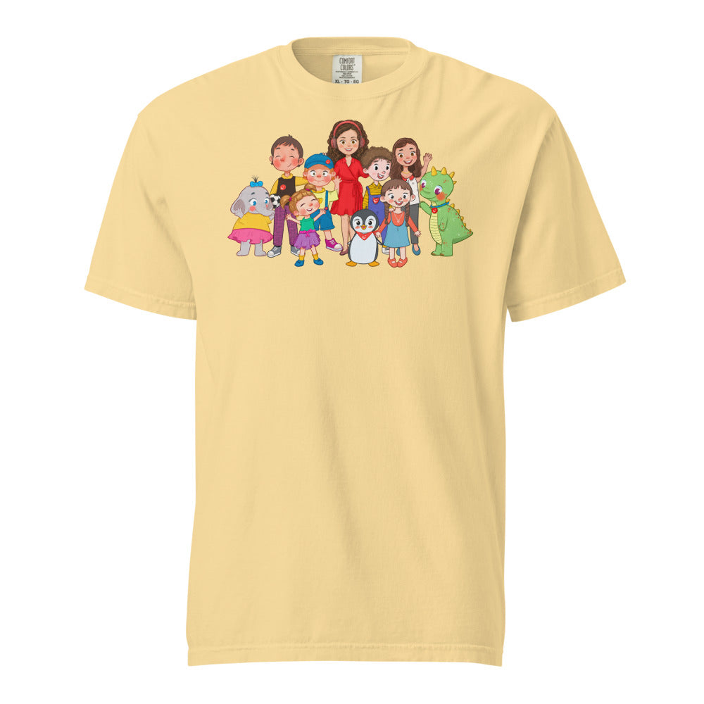 All the Characters Together Unisex Garment-Dyed Heavyweight T-Shirt, Roots & Talks - Butter