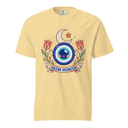 Nazar Değmesin Unisex Garment-Dyed Heavyweight T-Shirt, Roots & Talks - Butter