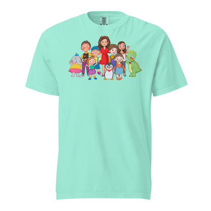 All the Characters Together Unisex Garment-Dyed Heavyweight T-Shirt, Roots & Talks - Chalky Mint