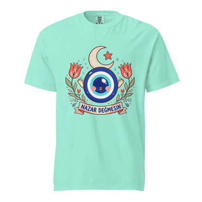 Nazar Değmesin Unisex Garment-Dyed Heavyweight T-Shirt, Roots & Talks - Chalky Mint