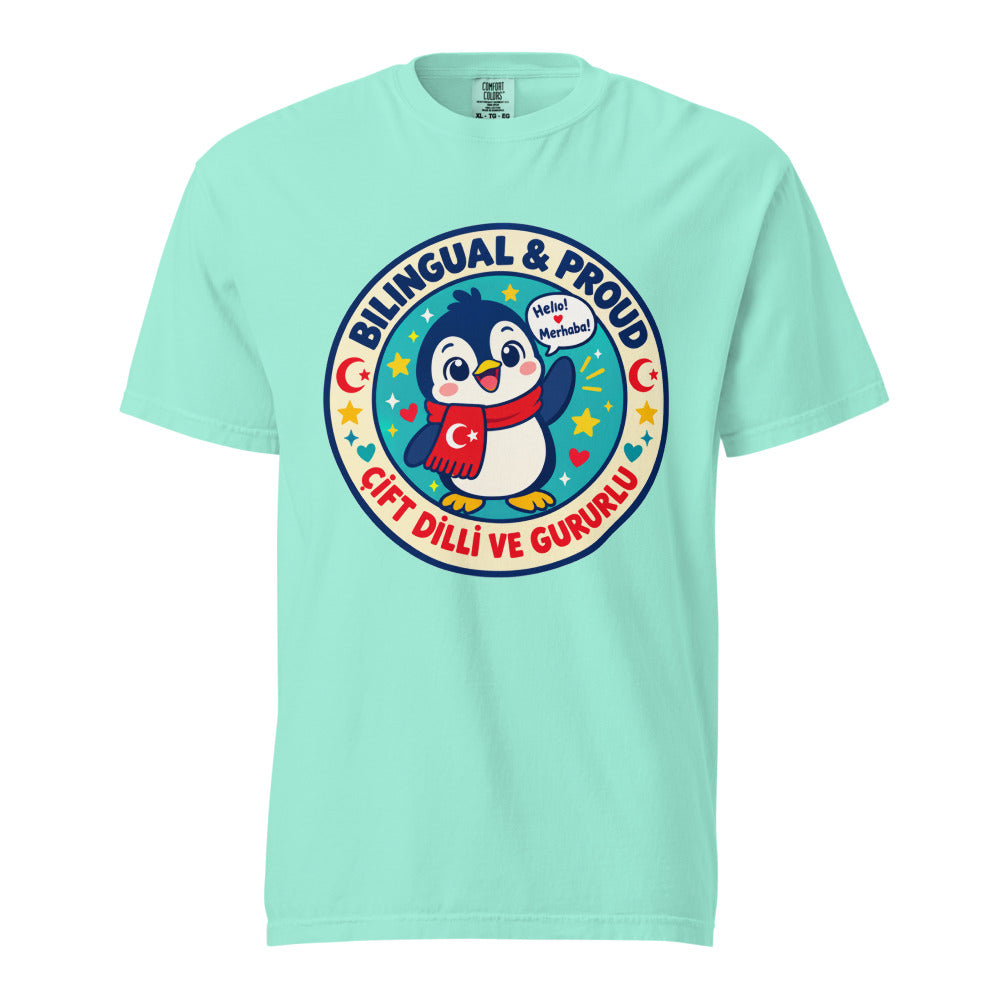 Bilingual & Proud Unisex Garment-Dyed Heavyweight T-Shirt, Roots & Talks - Chalky Mint