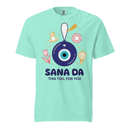 Sana Da Unisex Garment-Dyed Heavyweight T-Shirt, Roots & Talks - Chalky Mint