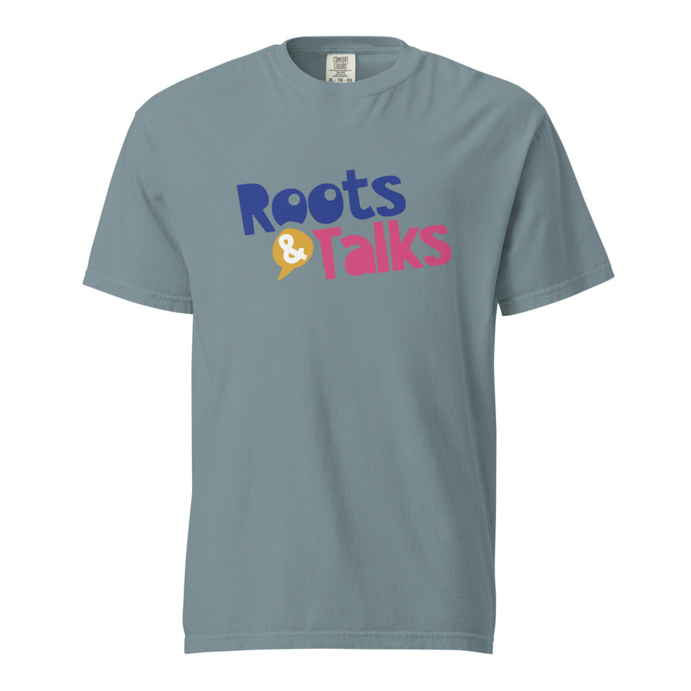 Roots & Talks Logo Unisex Garment-Dyed Heavyweight T-Shirt - Ice Blue