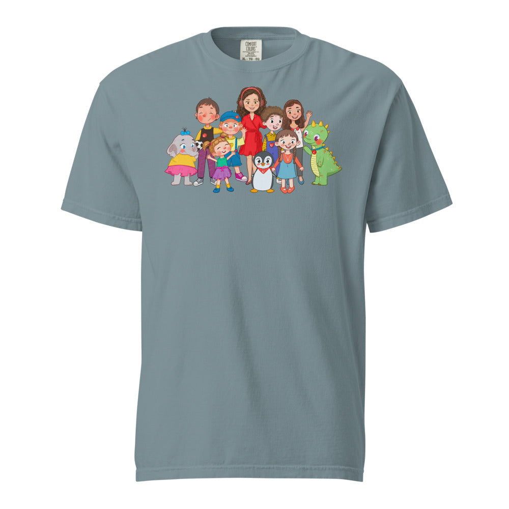 All the Characters Together Unisex Garment-Dyed Heavyweight T-Shirt, Roots & Talks - Ice Blue