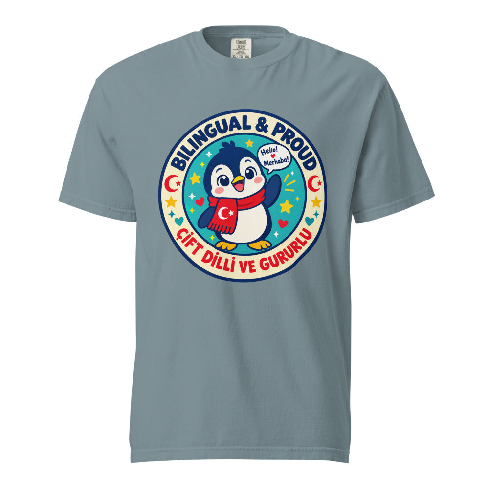 Bilingual & Proud Unisex Garment-Dyed Heavyweight T-Shirt, Roots & Talks - Ice Blue