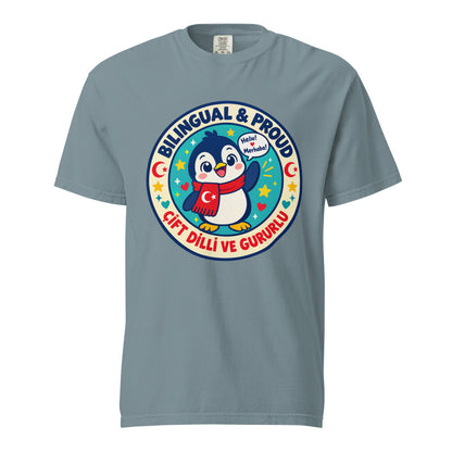 Bilingual & Proud Unisex Garment-Dyed Heavyweight T-Shirt, Roots & Talks - Ice Blue