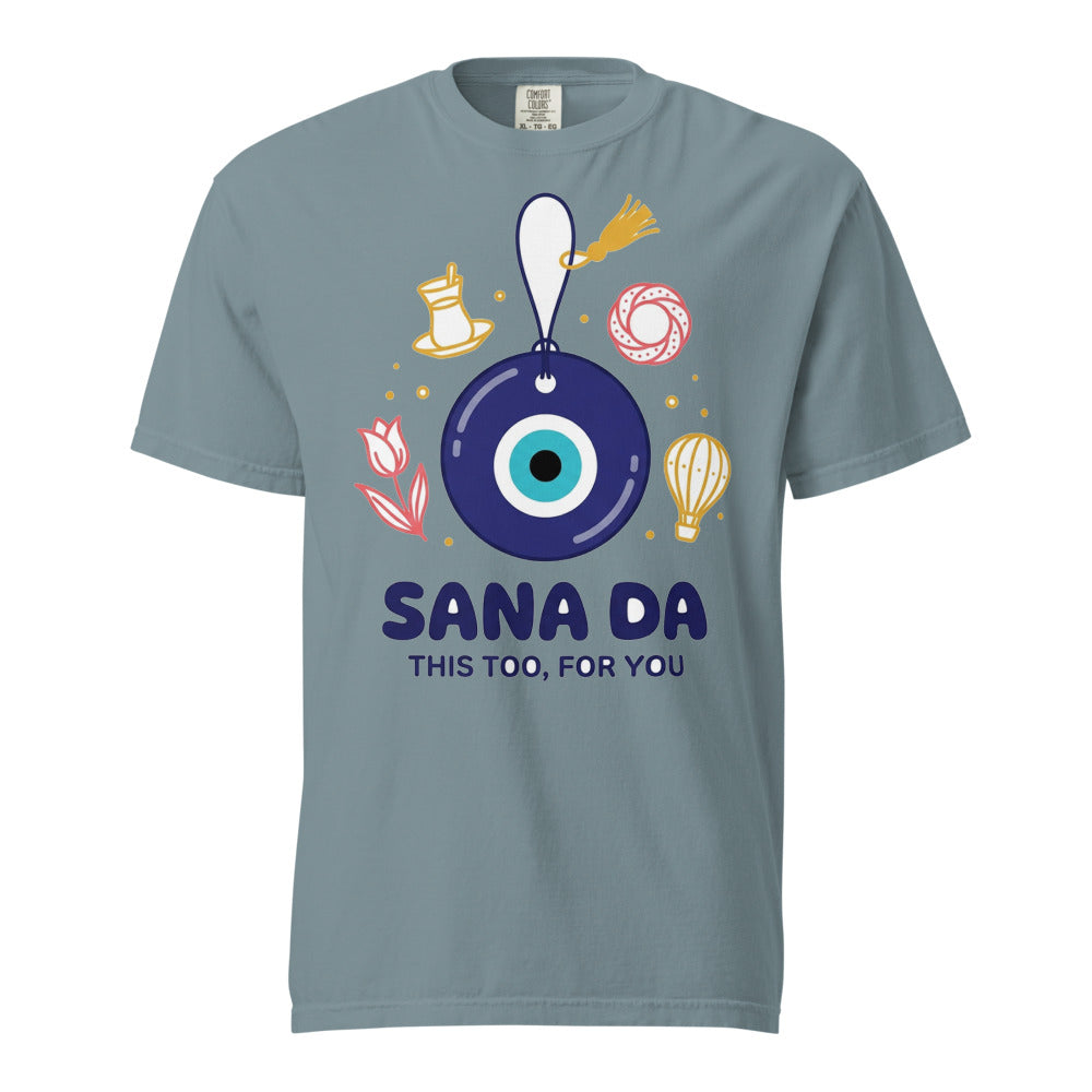 Sana Da Unisex Garment-Dyed Heavyweight T-Shirt, Roots & Talks - Ice Blue