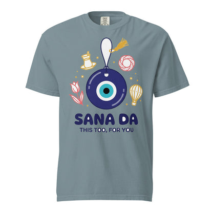 Sana Da Unisex Garment-Dyed Heavyweight T-Shirt, Roots & Talks - Ice Blue