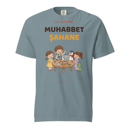 Çay Bahane, Muhabbet Şahane Unisex Garment-Dyed Heavyweight T-Shirt, Roots & Talks - Ice Blue