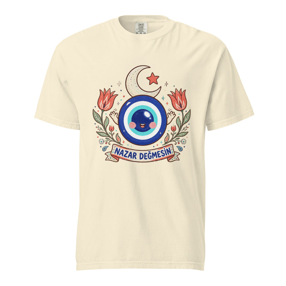 Nazar Değmesin Unisex Garment-Dyed Heavyweight T-Shirt, Roots & Talks - Ivory