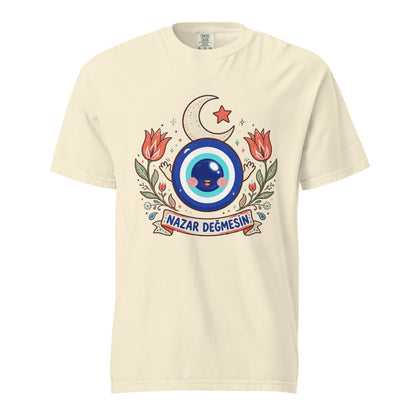 Nazar Değmesin Unisex Garment-Dyed Heavyweight T-Shirt, Roots & Talks - Ivory