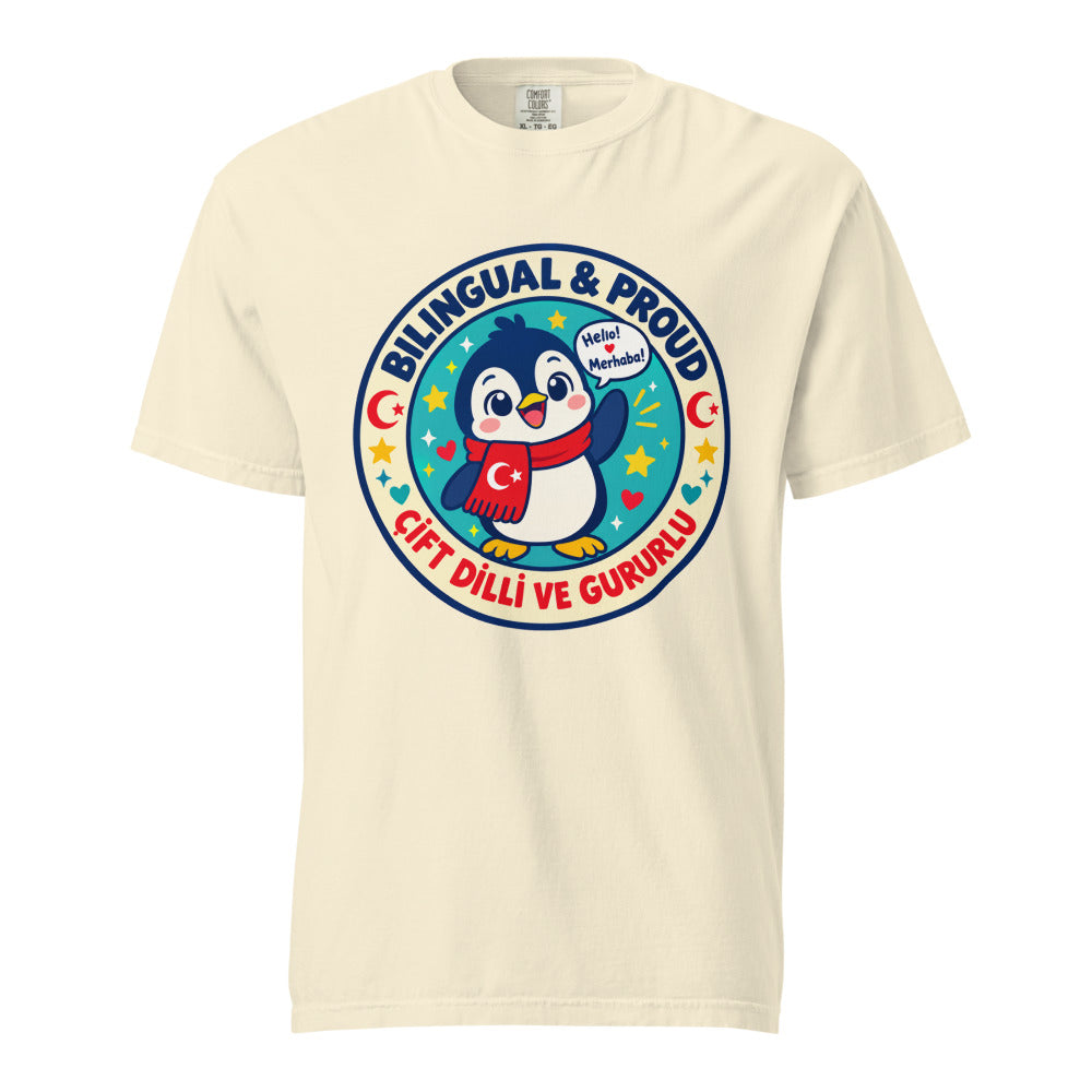 Bilingual & Proud Unisex Garment-Dyed Heavyweight T-Shirt, Roots & Talks - Ivory