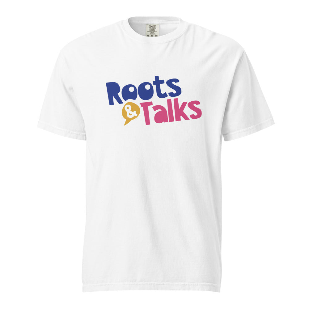 Roots & Talks Logo Unisex Garment-Dyed Heavyweight T-Shirt - White