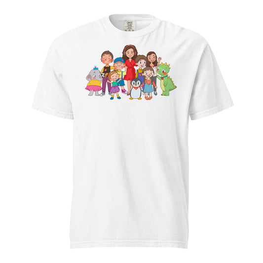 All the Characters Together Unisex Garment-Dyed Heavyweight T-Shirt, Roots & Talks - White