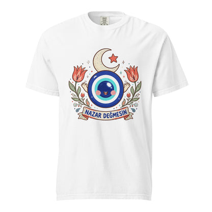 Nazar Değmesin Unisex Garment-Dyed Heavyweight T-Shirt, Roots & Talks - White