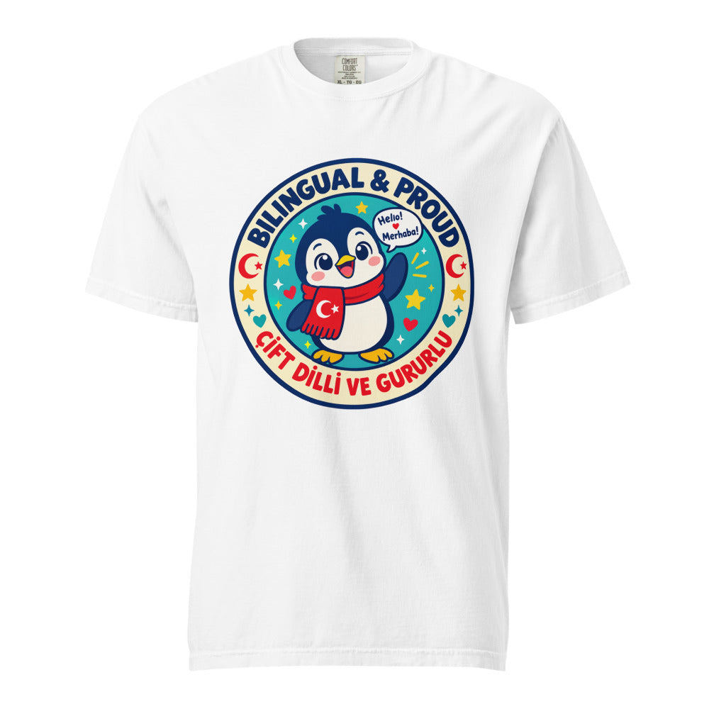 Bilingual & Proud Unisex Garment-Dyed Heavyweight T-Shirt, Roots & Talks - White