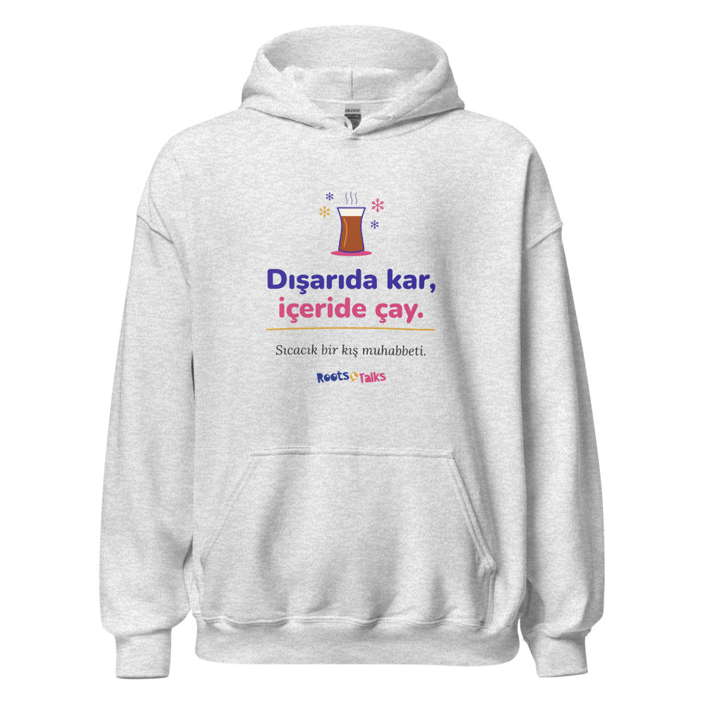 Dışarıda Kar, İçeride Çay Unisex Heavy Blend Hoodie, Roots & Talks - Ash