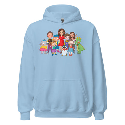 All the Characters Together Unisex Heavy Blend Hoodie, Roots & Talks - Light Blue