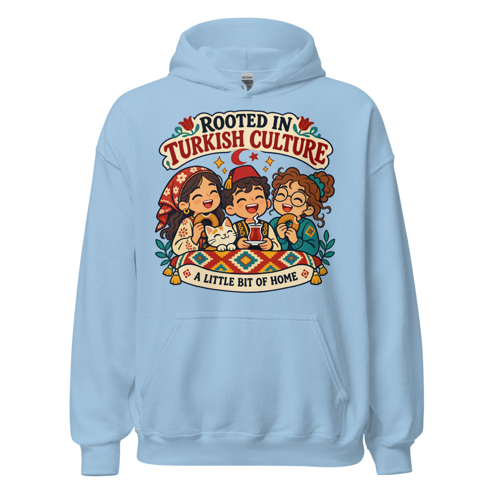 Rooted in Turkish Culture Unisex Heavy Blend Hoodie, Roots & Talks - Light Blue