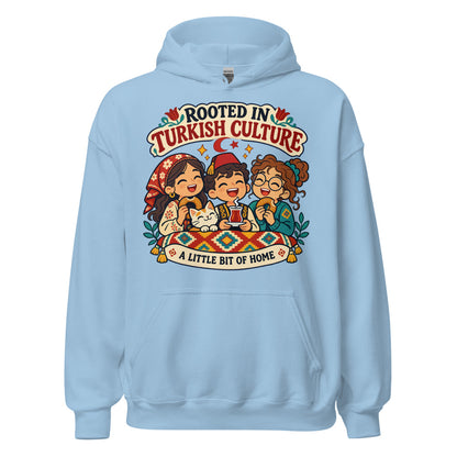 Rooted in Turkish Culture Unisex Heavy Blend Hoodie, Roots & Talks - Light Blue
